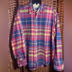 Cinch Men’s Plaid Button Down Shirt XL Western Red Blue Yellow Long Sleeve